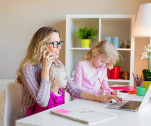 Mom working from home